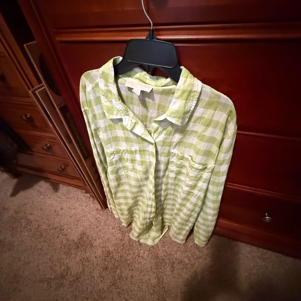 Michael Kors Green Checkered Blouse